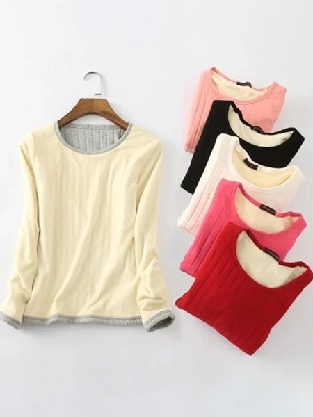 Velvet Cotton Long Sleeve Paneled Crew Neck T-Shirts