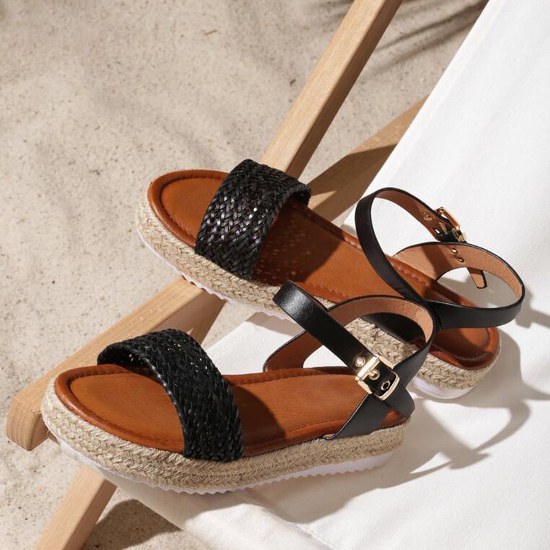 Women Flat Heel Buckle Espadrille Sandals Open Toe Casual Shoes