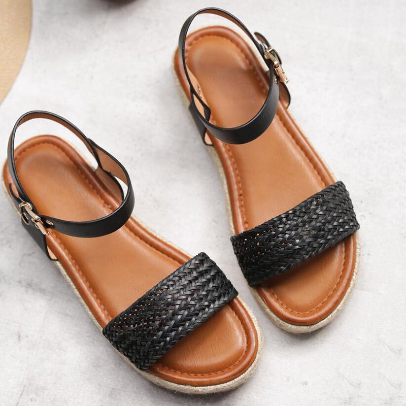 Women Flat Heel Buckle Espadrille Sandals Open Toe Casual Shoes