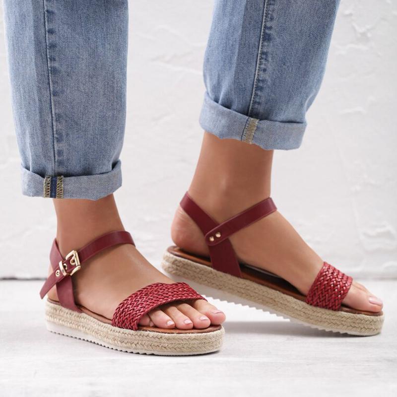 Women Flat Heel Buckle Espadrille Sandals Open Toe Casual Shoes