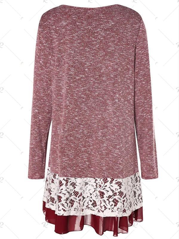 Plus Size Lace Insert Layered Tunic Knitwear - 3x