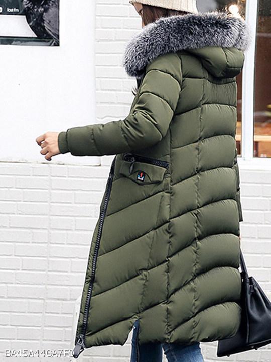 Women Hooded Quilted Longline Pocket Padded Coat