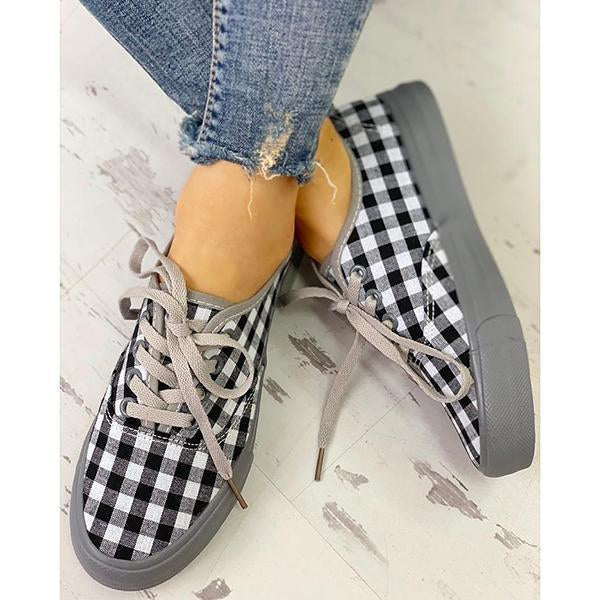 Women Casual Plaid Insert Lace-Up Casual Sneakers