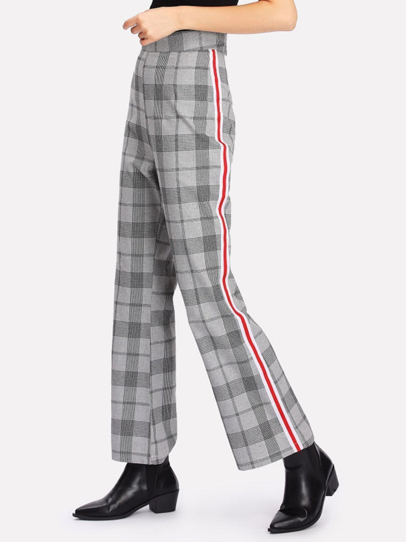 Women Gray Cotton Casual Checkered/Plaid Pants