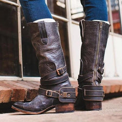 Women Vintage Low Heels Zipper Boots Casual Ankle Strap Booties