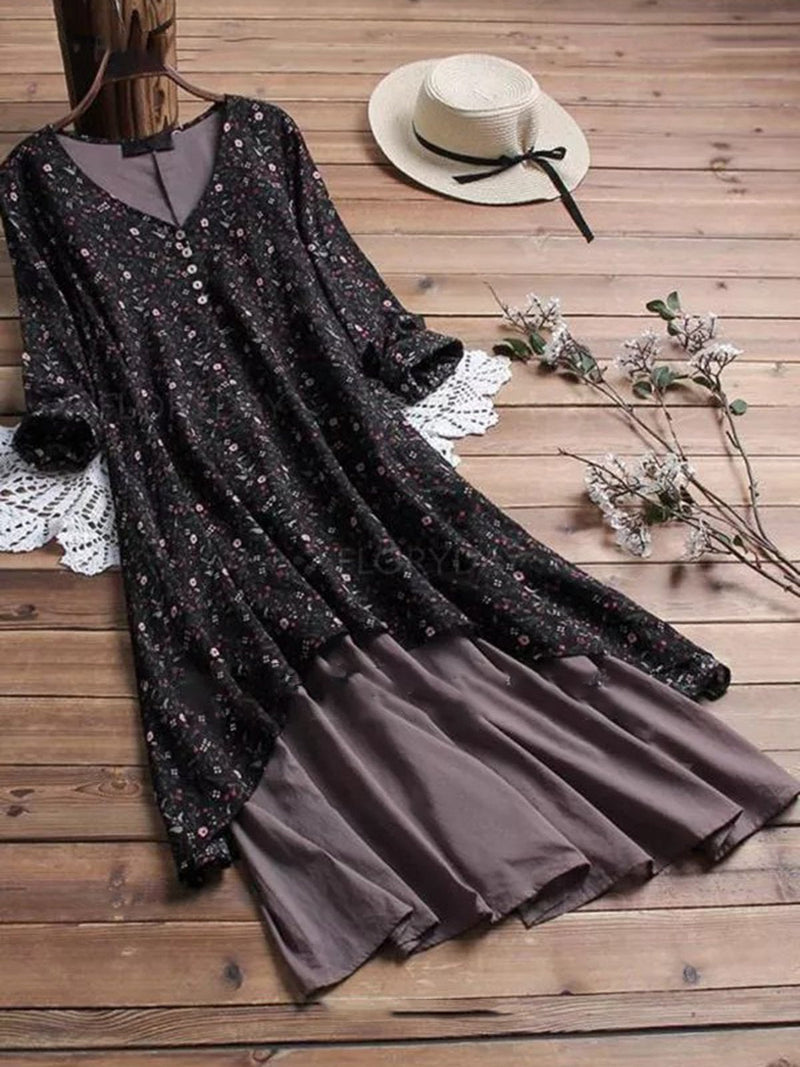 V Neck Women Dresses A-Line Going Out Boho Cotton Dresses